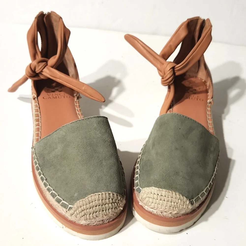 Vince Camuto Binadee Leather Platform Espadrilles Olive Size 6M EUC!!